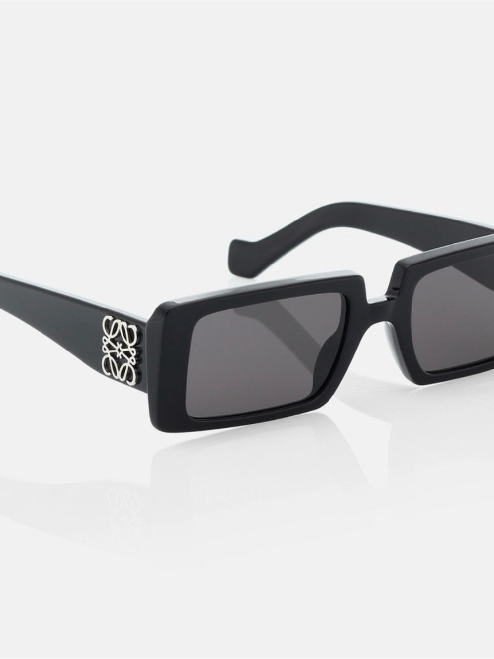 Loewe Black Rectangular Sunglasses with Silver Anagram Detail